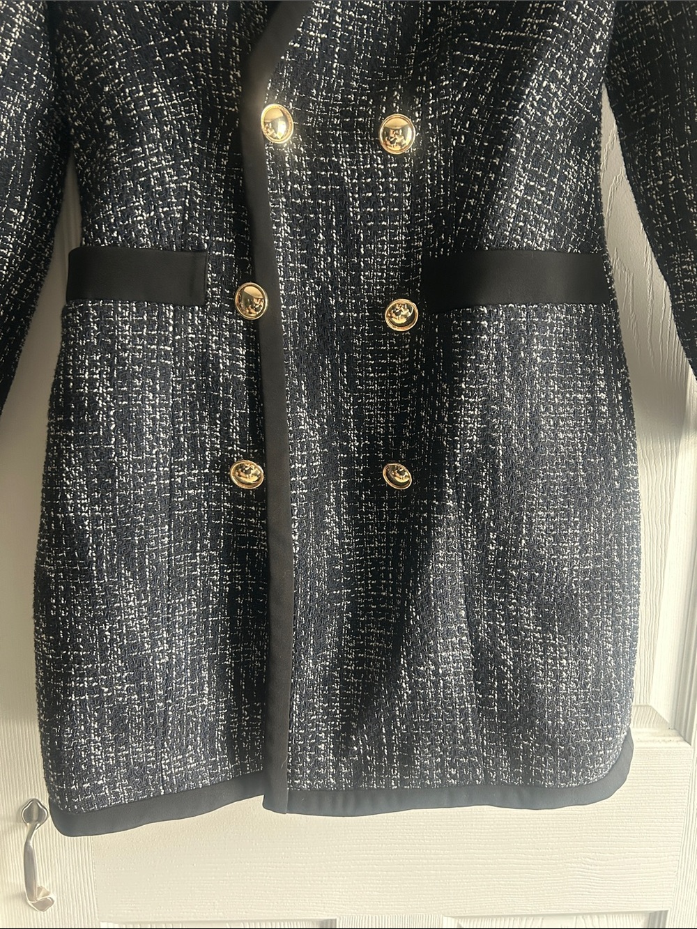 Navy/Black/White Tweed  Blazer Dress with Gold Buttons - Picture 3 of 12